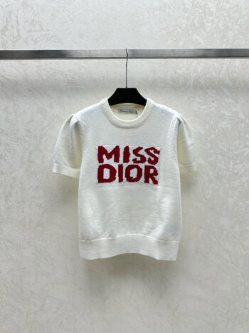 Letter logo jacquard knitted round neck short sleeves
