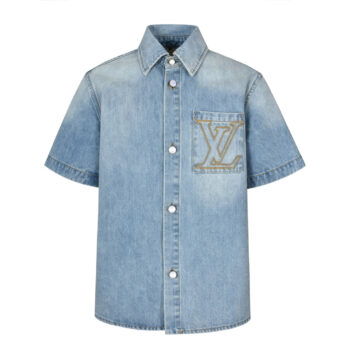 25ss Embroidered pocket half-sleeve denim shirt