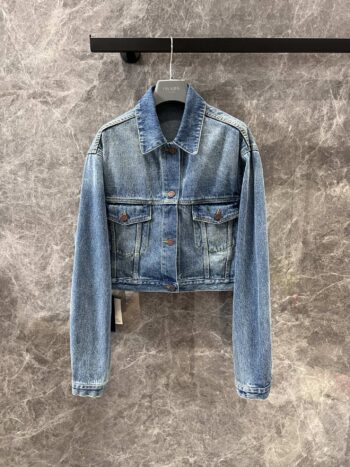 Lapel short denim jacket