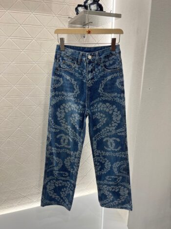 Laser denim straight leg pants