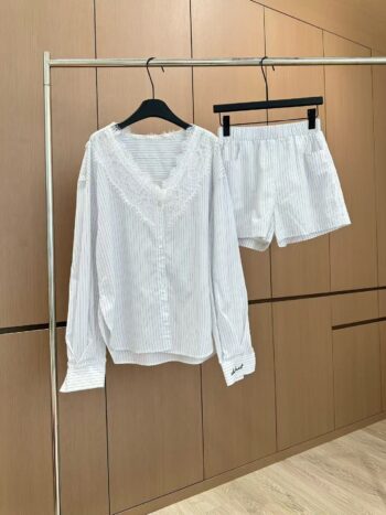 25ss Embroidered striped shirt shorts set!