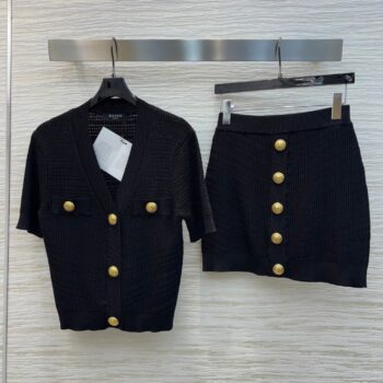 25ss Slimming V-neck Knitted Set V-neck Short sleeved Cardigan+Arm hugging Half Skirt