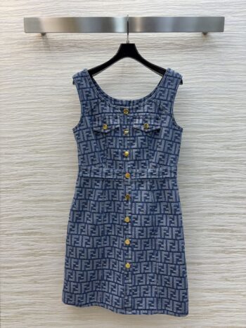 25SS Double F-jacquard sleeveless denim dress