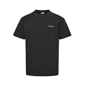 25ss Embroidered letters in dark gray short sleeves