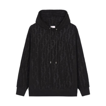 Classic all over print dark pattern terry embroidered hooded sweatshirt