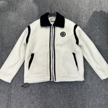 Lamb wool color block jacket