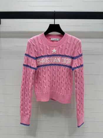 Contrast color cable knit long sleeve sweater