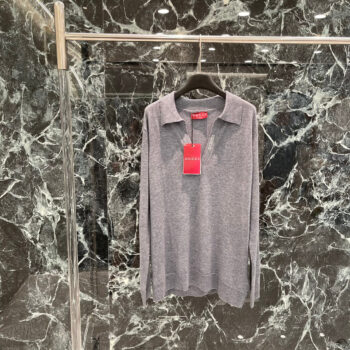 Lapel knitted top  lazy v-neck long sleeves