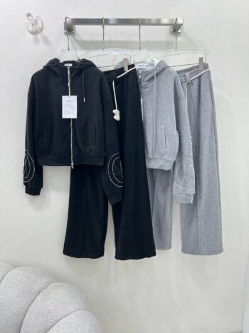 Hooded casual fleecewide-leg pants suit