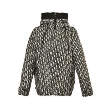 Monochrome jacquard zip-up hooded jacket