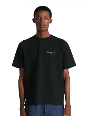 25ss Leather logo foam round neck short-sleeved T-shirt