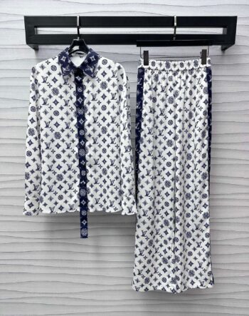 Printed ribbon shirtelastic waist and wide legs