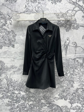 acetate pleated long-sleeve dress
