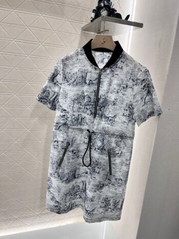 Printed silk wool short-sleeved dress