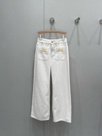 Chain double pocket embellished denim