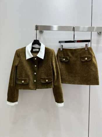 Spliced lapel long-sleeved jacket with skirt suit