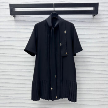 pleated lace-up dress