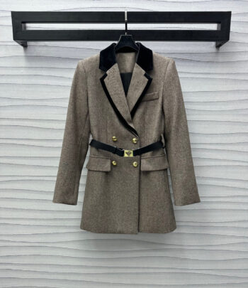 patchwork lapel belt jacket