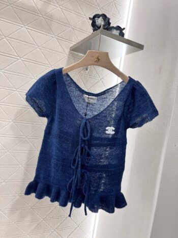 Drawstring lace knit short sleeves