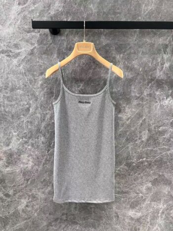 25ss gray halter dress with lettering embroidery on the chest