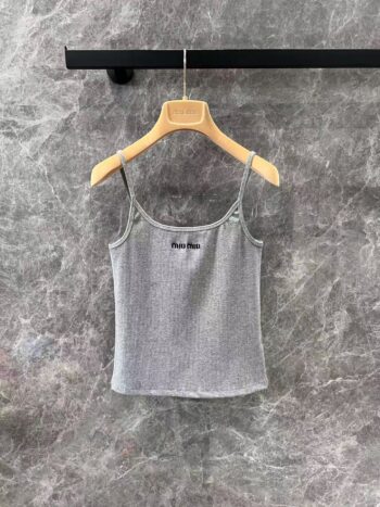 25ss gray chest letter embroidered vest with small suspenders
