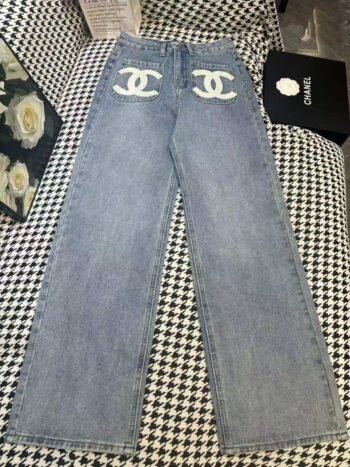 pocket double c towel embroidered denim trousers