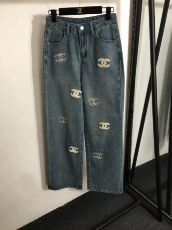 Towel embroidered logo denim trousers
