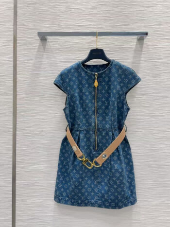 25ss belted jacquard denim dress