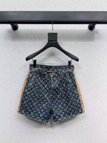 25ss jacquard all-over print leather trim all-over print denim shorts