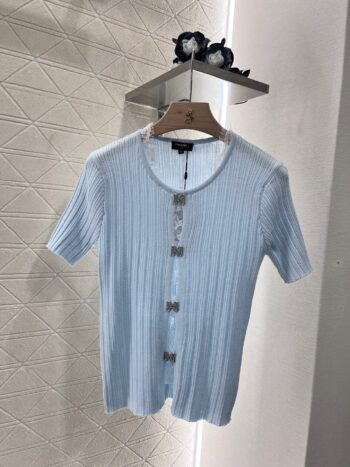 25SS New Lace Trim Knitted Short Sleeve Cardigan