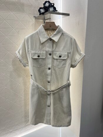 25SS 2025SS New Short Sleeve Printed Belt Denim Skirt