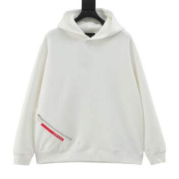 Red stripe zipper pocket hooded sweatshirt