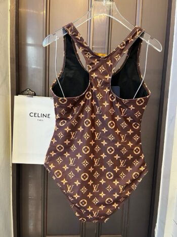 25ss full print monogram logo letters front zipper one-piece swimsuit
