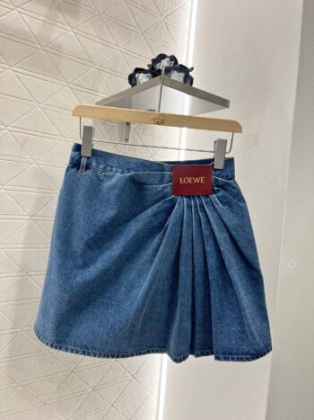 25ss leather label pleated fashionable denim skirt