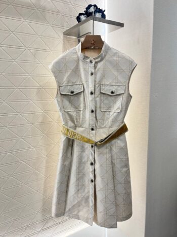 25SS New Arrival Jacquard Belt Sleeveless Dress