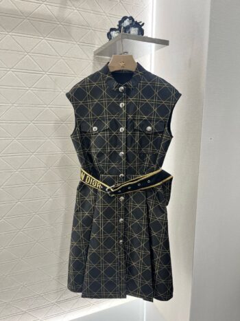 25SS New Arrival Jacquard Belt Sleeveless Dress