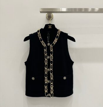 Heavy-craft gold chain cashmere vest