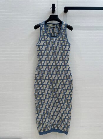 25 New blue double f jacquard slim vest long skirt