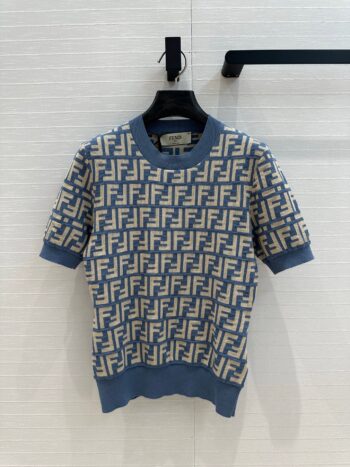 25 New blue double f jacquard slim short sleeve