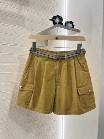 Cargo Pocket Belted Denim Shorts