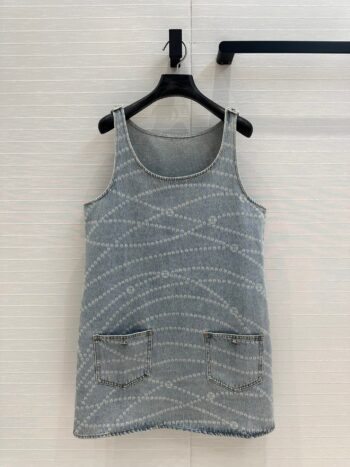 Chain Print Vintage Washed Blue Denim Vest Dress