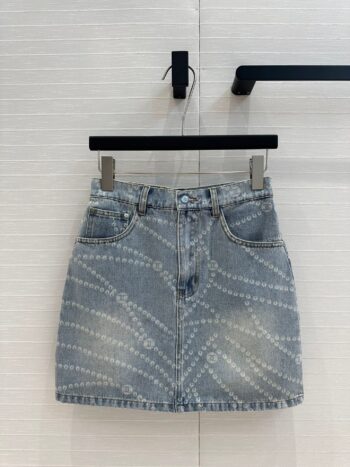 Chain Print Vintage Washed Blue Denim Skirt