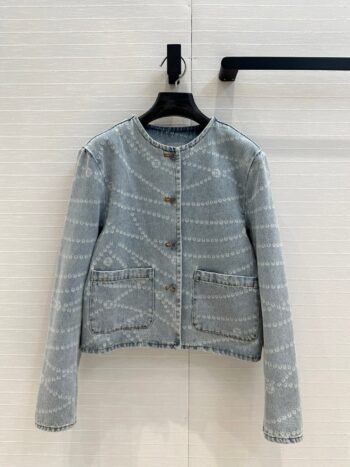 Chain print vintage washed blue denim jacket