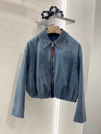 25ss zip-up leather patch denim jacket