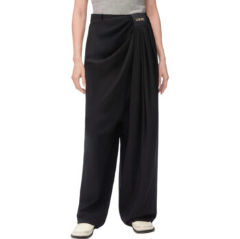 25ss leather label pleated trendy trousers