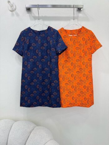 H 25 Printed Short Sleeve Dress
