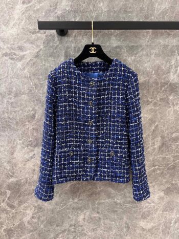 25 Spring/Summer New Style Streamer Blue Tweed Jacket