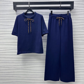 2025 New Arrivals Knitted Round Neck Short Sleeves + Same Style Wide Leg Pants