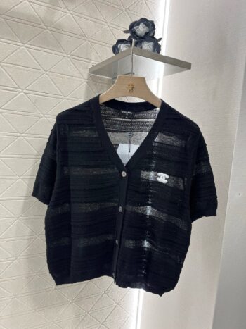 25SS New Lace V-neck Short Sleeve Sweater