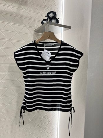 25SS New Arrival Sweetheart Collar Striped Drawstring